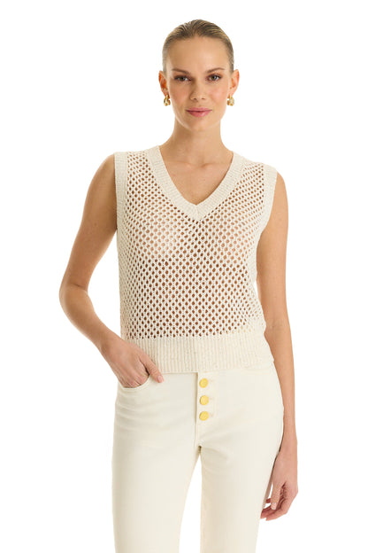 Addison Sequin Crochet Top - Pearl