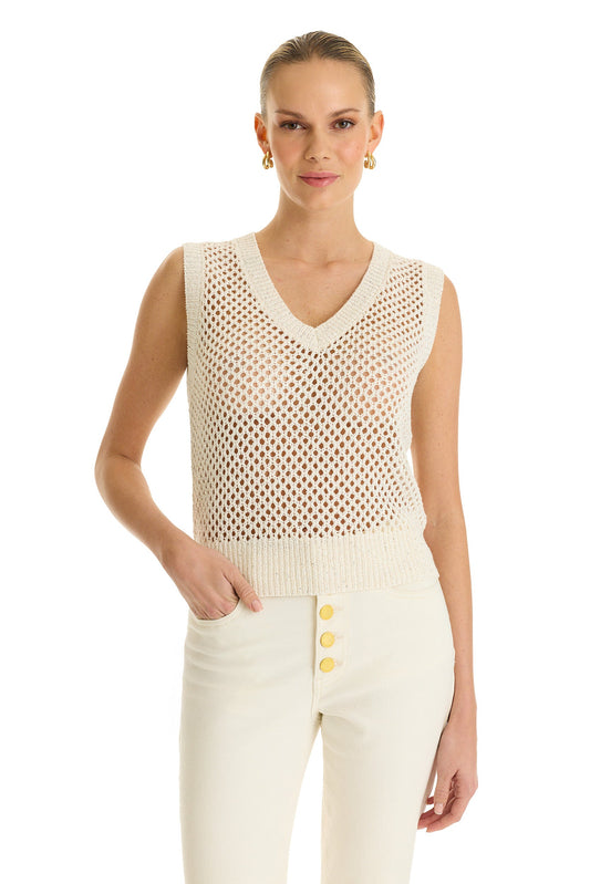 Addison Sequin Crochet Top - Pearl
