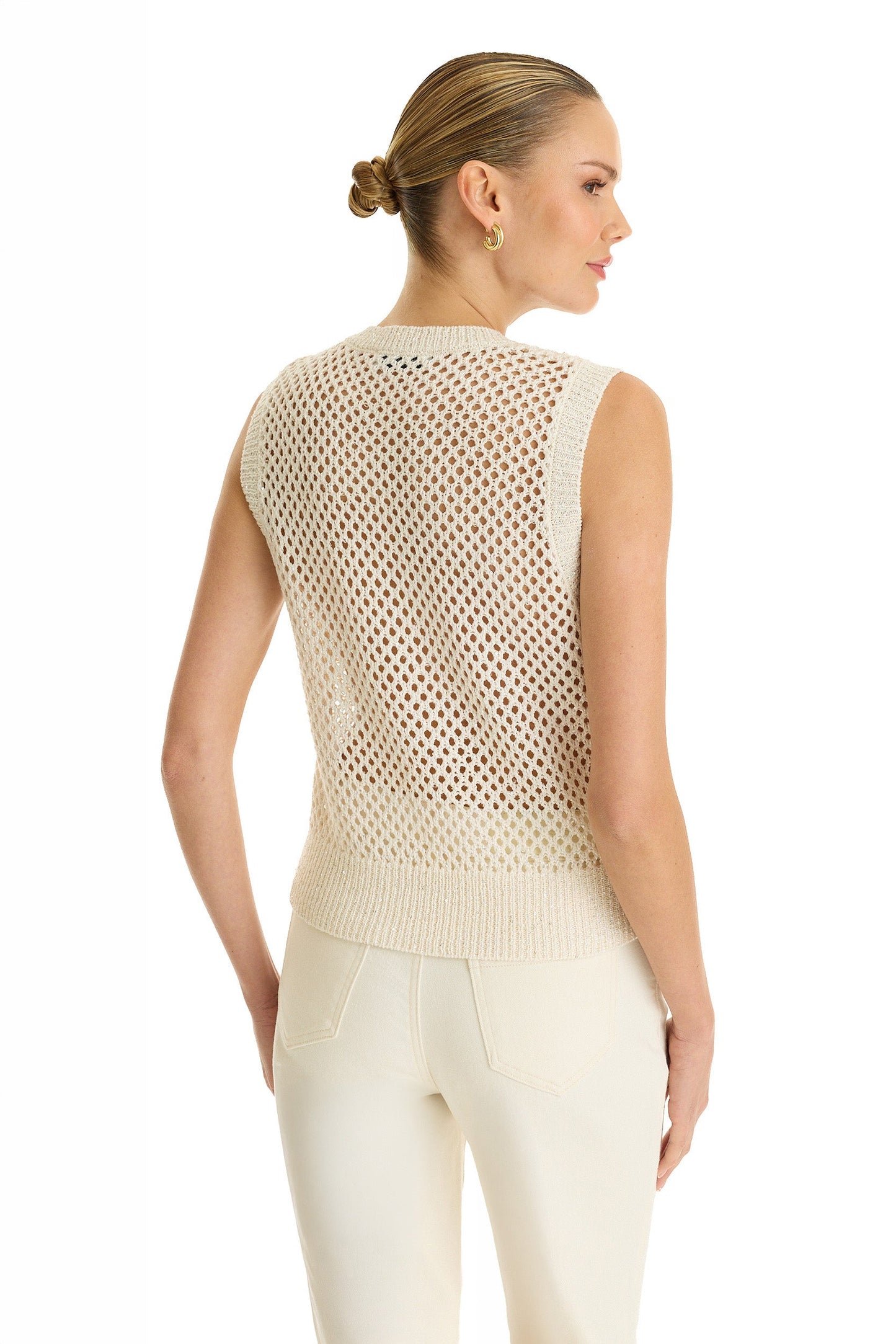 Addison Sequin Crochet Top - Pearl