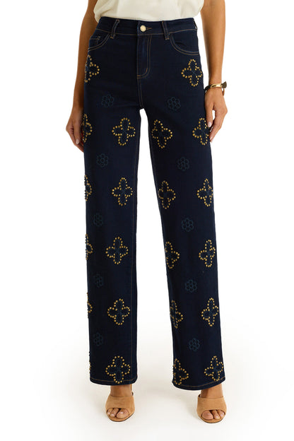 Kaia Studded High Rise Jean - Indigo