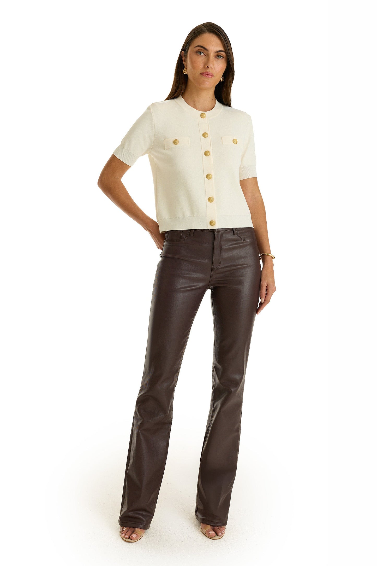 Aria Coated Flare Jean - Espresso