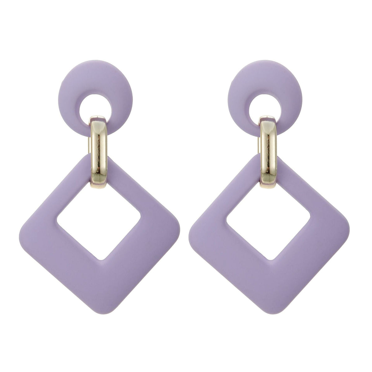 Light Purple Enamel & Goldtone Open Rhombus Drop Earrings