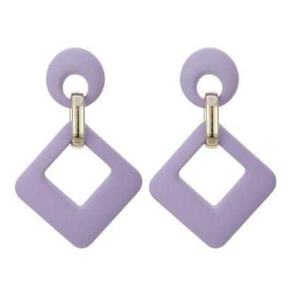 Light Purple Enamel & Goldtone Open Rhombus Drop Earrings