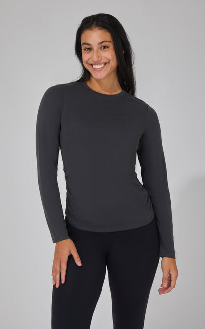 2 PK Side Ruched Long Sleeve Top
