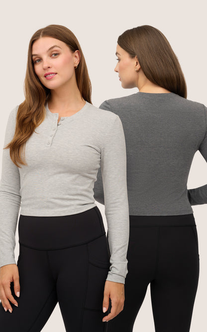 2 PK Heather Long Sleeve Crewneck