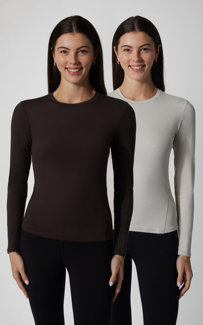 2 PK Zenly Zena Crew Fitted Long Sleeve Top - Our Cafe Story