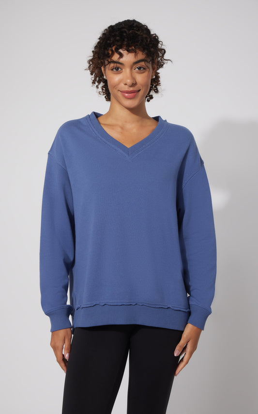 Loop Terry V-Neck Oversized Pullover