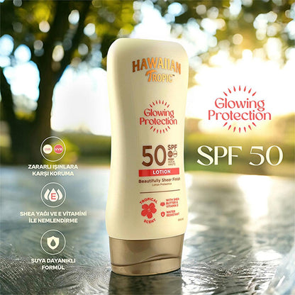 Hawaiian Tropic Glowing Protection SPF 50 Sunscreen Lotion - UVA/UVB, Vegan & Cruelty-Free, Moisturizing - 6.09 fl oz