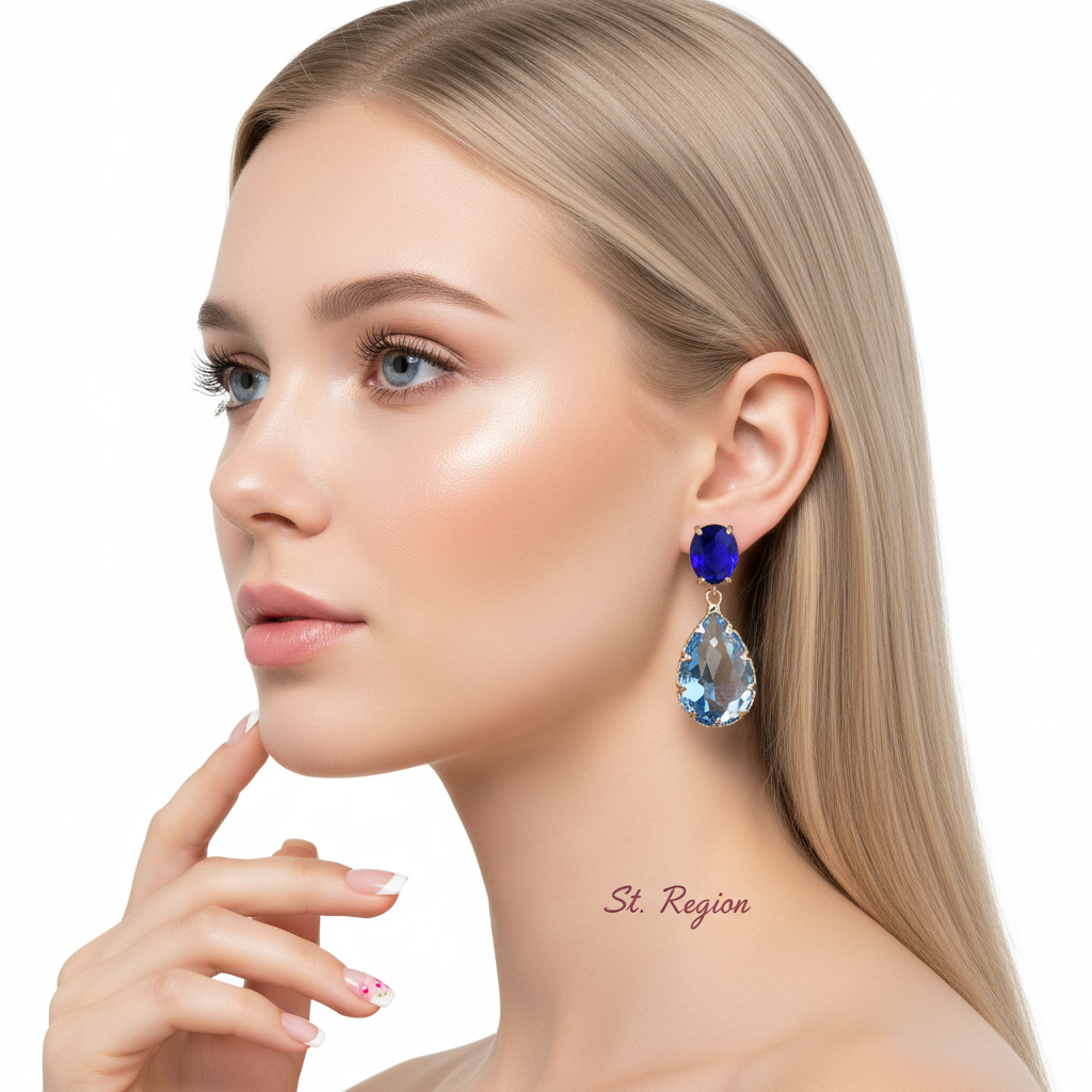 Navy & Blue Crystal Tiered Pear-Cut Drop Earrings