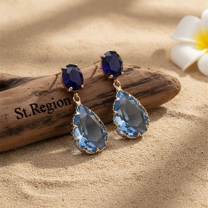 Navy & Blue Crystal Tiered Pear-Cut Drop Earrings
