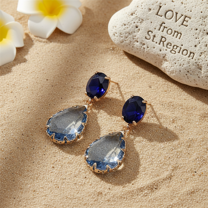 Navy & Blue Crystal Tiered Pear-Cut Drop Earrings