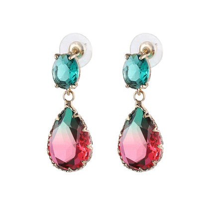 Green & Red Crystal Ombré Tiered Pear-Cut Drop Earrings