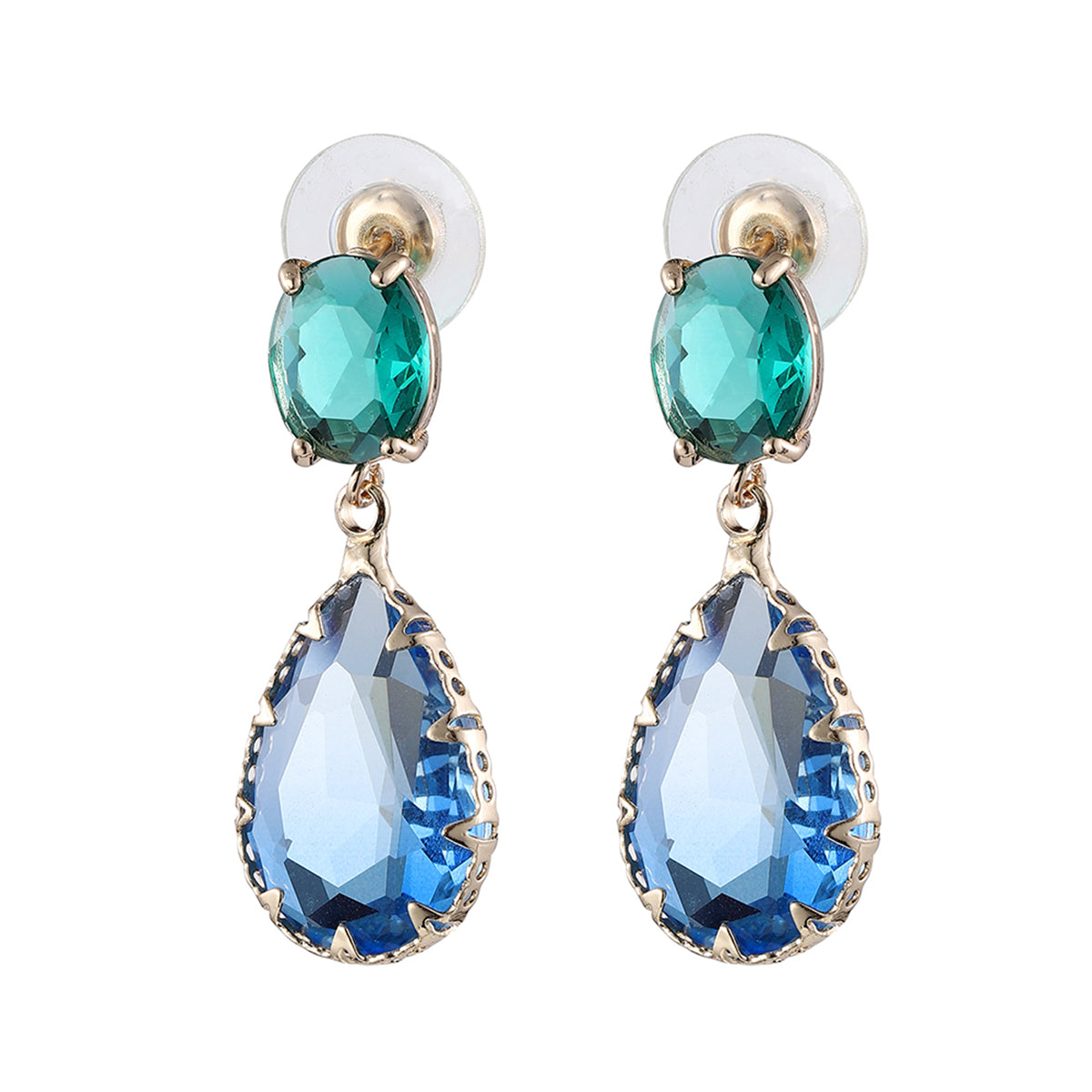 Green & Blue Crystal Goldtone Drop Earrings