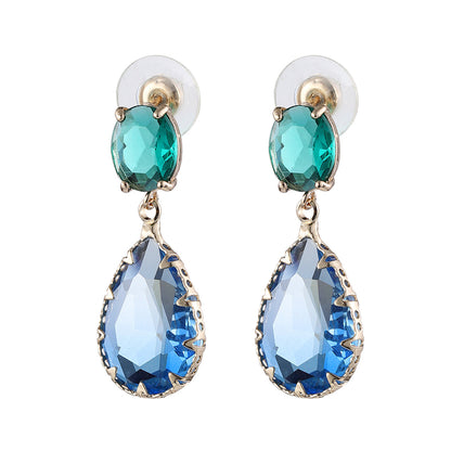 Green & Blue Crystal Goldtone Drop Earrings