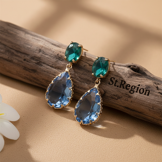 Green & Blue Crystal Goldtone Drop Earrings