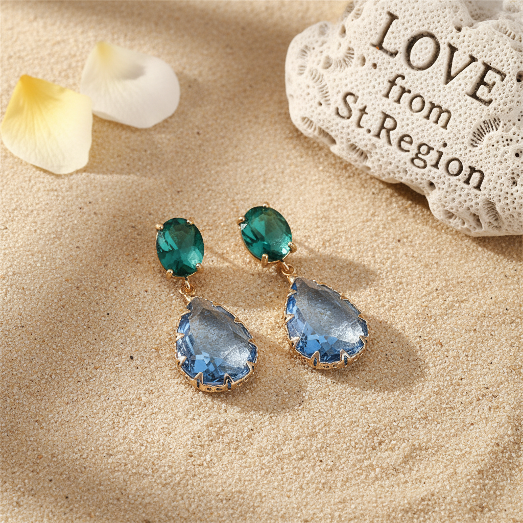 Green & Blue Crystal Goldtone Drop Earrings