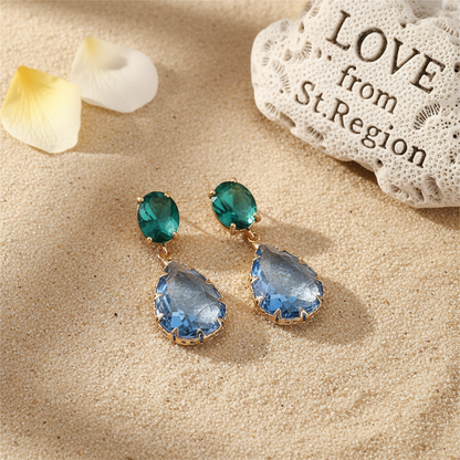 Green & Blue Crystal Goldtone Drop Earrings