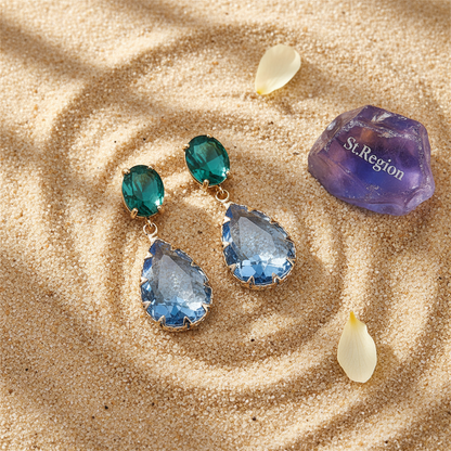 Green & Blue Crystal Goldtone Drop Earrings