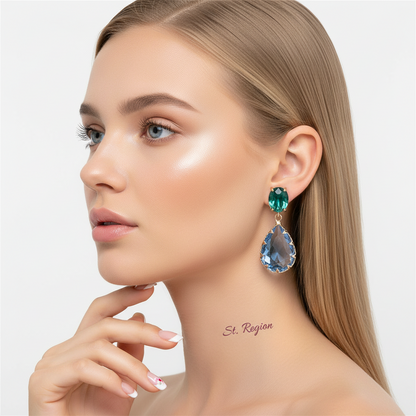 Green & Blue Crystal Goldtone Drop Earrings
