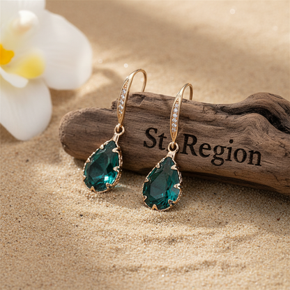 Green Crystal & Cubic Zirconia Pavé Pear-Cut Drop Earrings