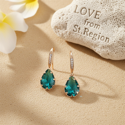 Green Crystal & Cubic Zirconia Pavé Pear-Cut Drop Earrings