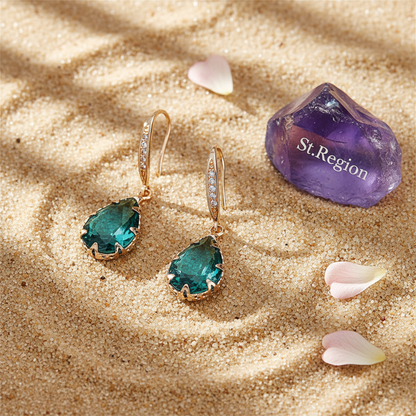 Green Crystal & Cubic Zirconia Pavé Pear-Cut Drop Earrings