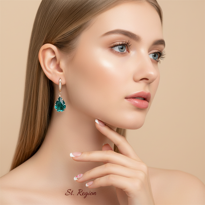 Green Crystal & Cubic Zirconia Pavé Pear-Cut Drop Earrings