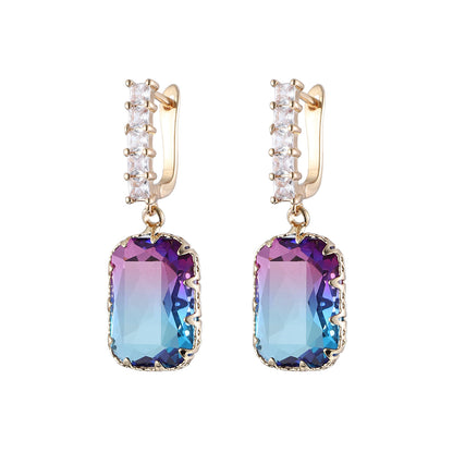 Blue & Purple Crystal Ombré Radiant-Cut Huggie Earrings