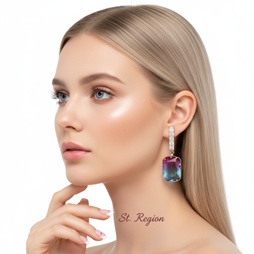 Blue & Purple Crystal Ombré Radiant-Cut Huggie Earrings