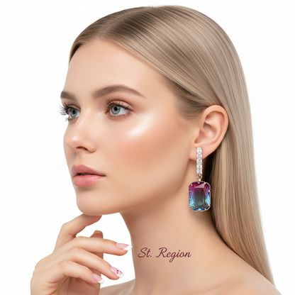 Blue & Purple Crystal Ombré Radiant-Cut Huggie Earrings