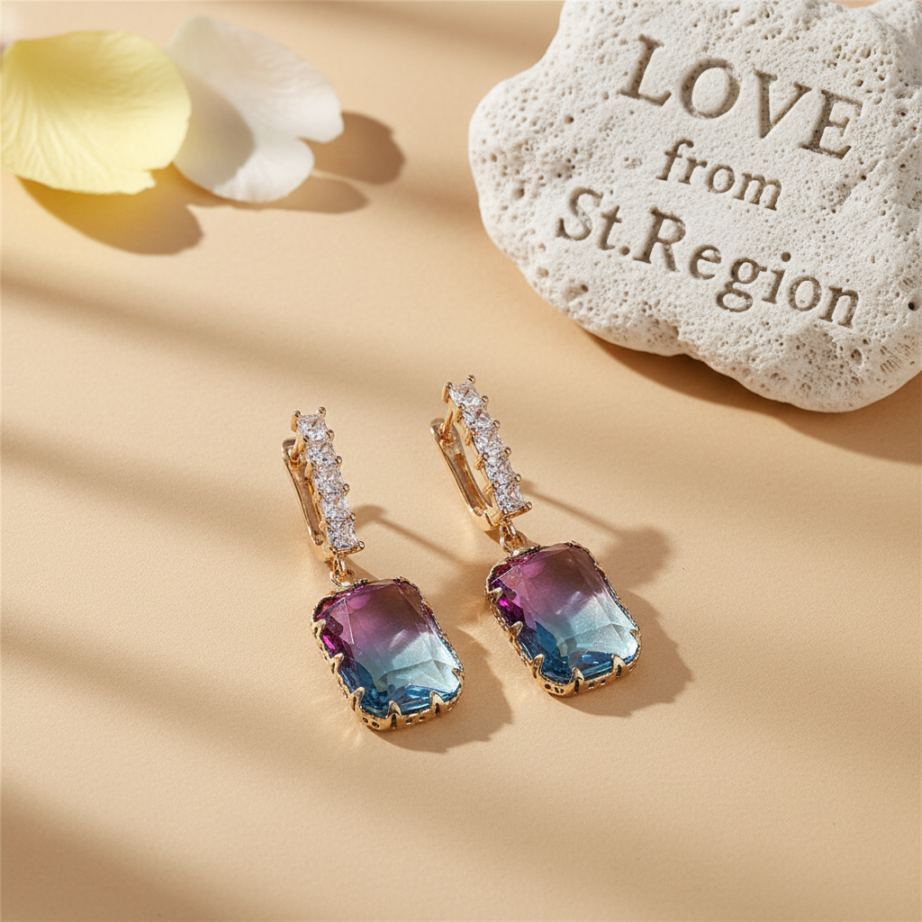 Blue & Purple Crystal Ombré Radiant-Cut Huggie Earrings