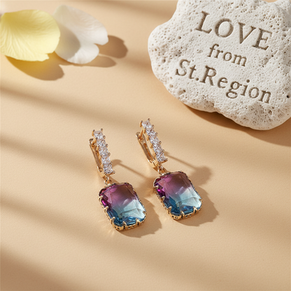 Blue & Purple Crystal Ombré Radiant-Cut Huggie Earrings
