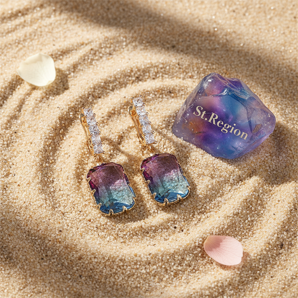 Blue & Purple Crystal Ombré Radiant-Cut Huggie Earrings