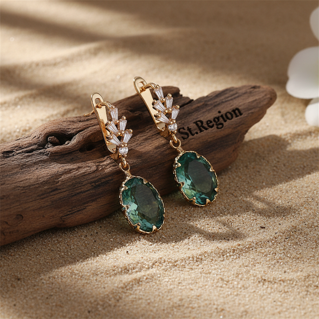 Oval-cut Crystal & Goldtone Huggie Earring