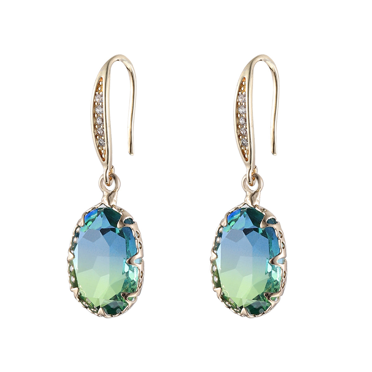 Green Ombré Oval Crystal & Cubic Zirconia Drop Earrings