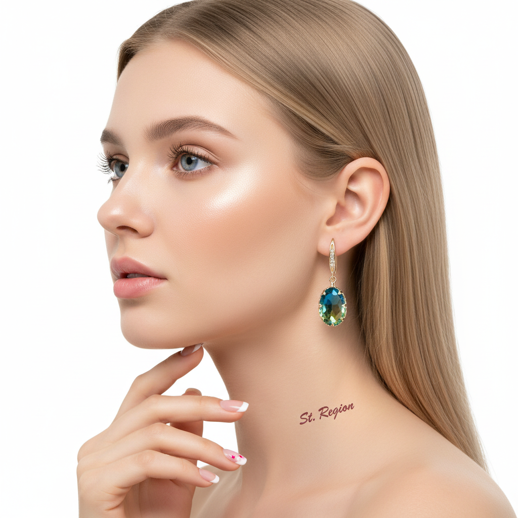 Green Ombré Oval Crystal & Cubic Zirconia Drop Earrings