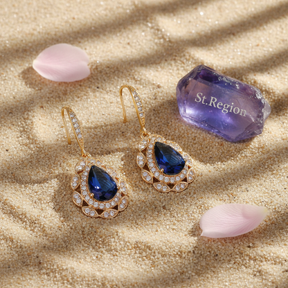 Navy Crystal & Cubic Zirconia Openwork Teardrop Earrings