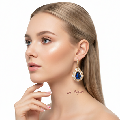 Navy Crystal & Cubic Zirconia Openwork Teardrop Earrings