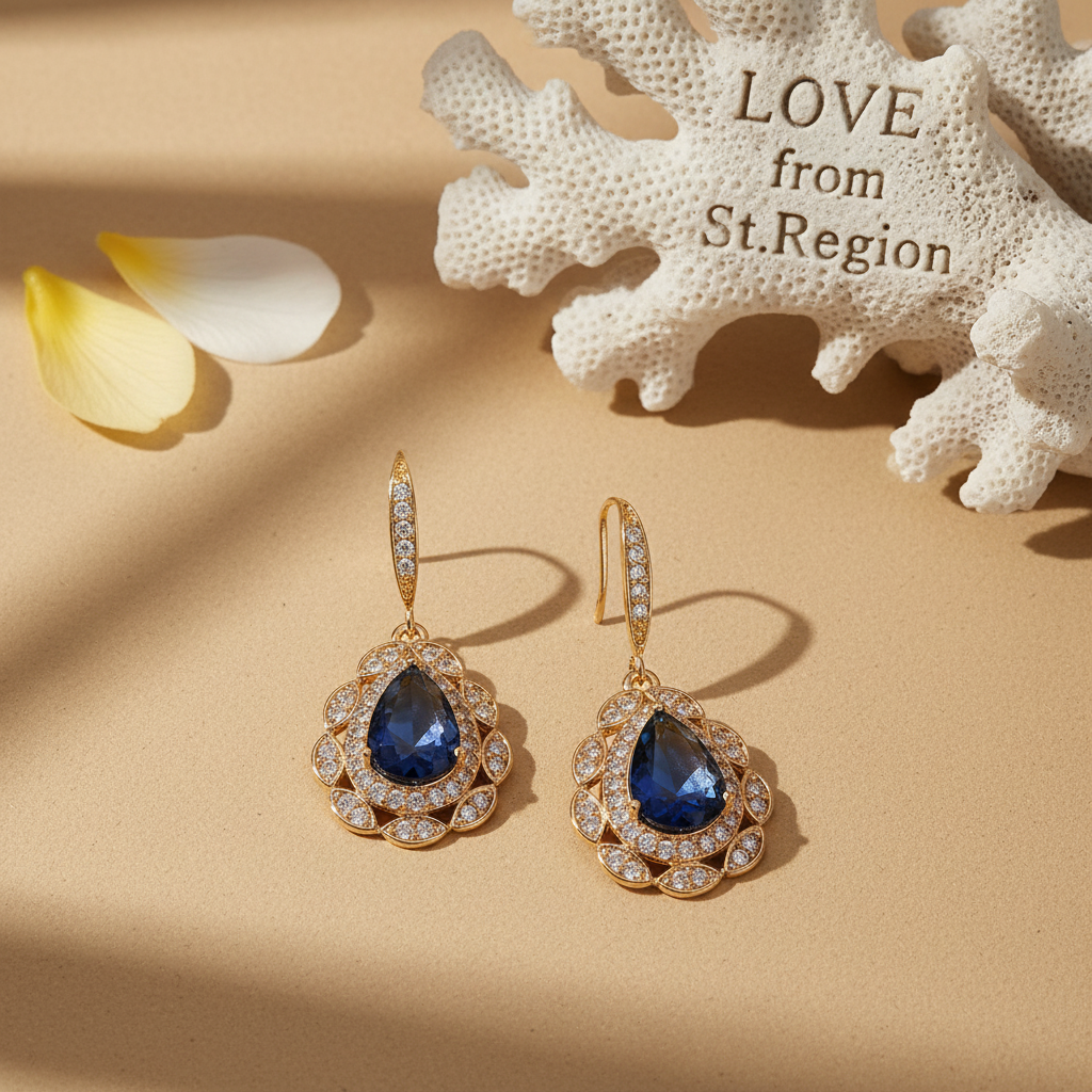 Navy Crystal & Cubic Zirconia Openwork Teardrop Earrings