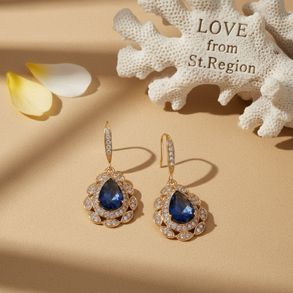Navy Crystal & Cubic Zirconia Openwork Teardrop Earrings