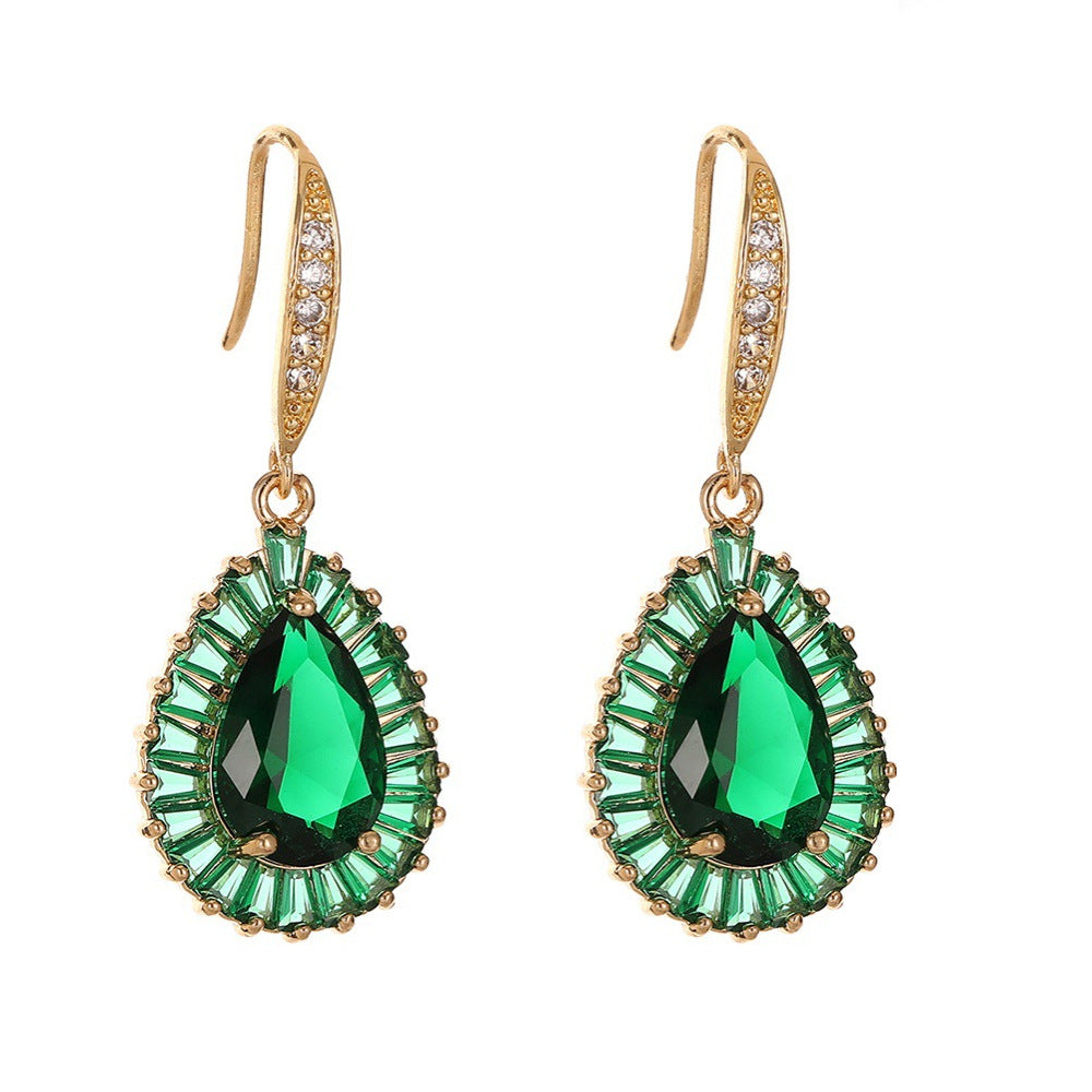 Green Crystal & Cubic Zirconia Goldtone Halo Drop Hook Earrings