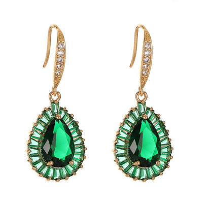 Green Crystal & Cubic Zirconia Goldtone Halo Drop Hook Earrings