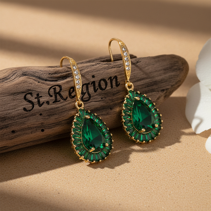Green Crystal & Cubic Zirconia Goldtone Halo Drop Hook Earrings