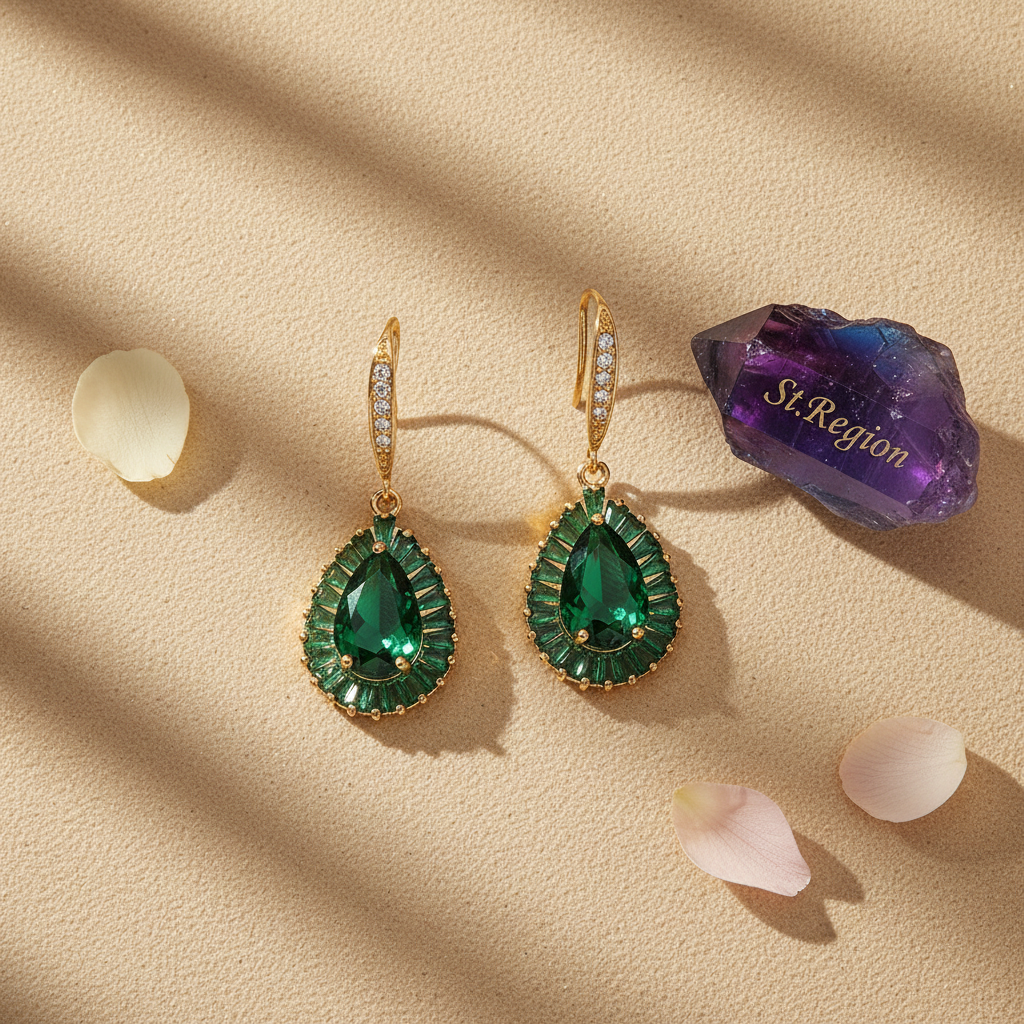 Green Crystal & Cubic Zirconia Goldtone Halo Drop Hook Earrings