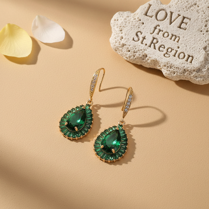 Green Crystal & Cubic Zirconia Goldtone Halo Drop Hook Earrings