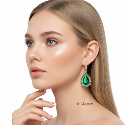 Green Crystal & Cubic Zirconia Goldtone Halo Drop Hook Earrings