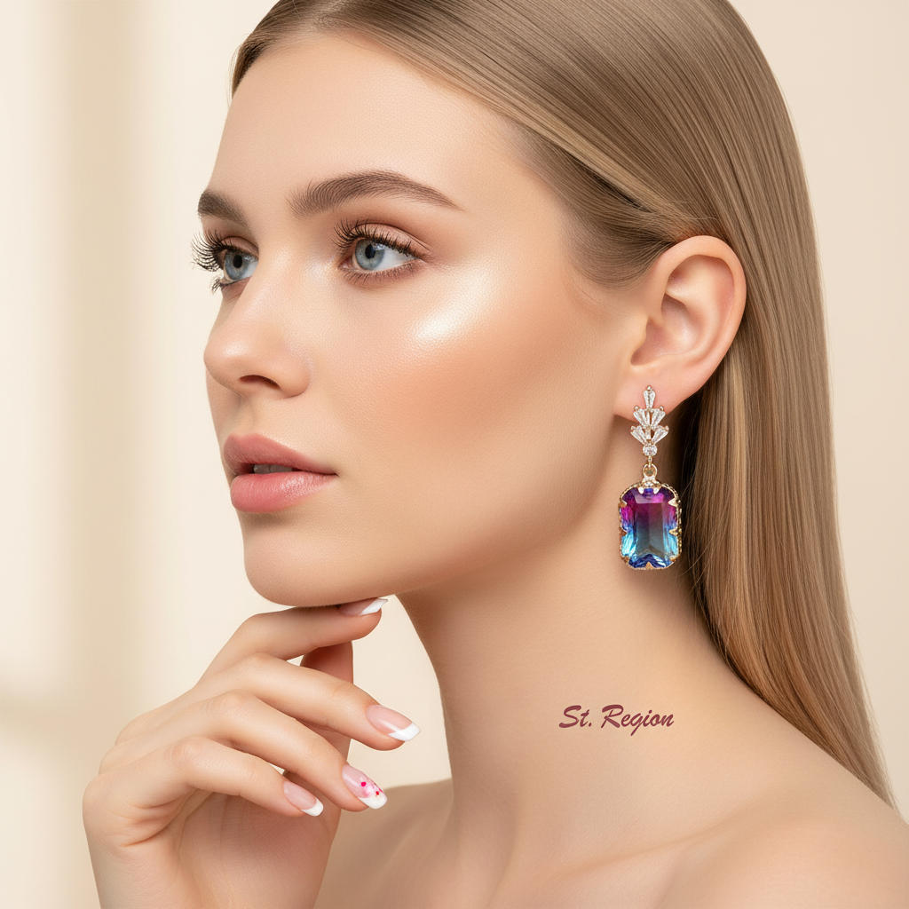Radiant-cut Crystal & Goldtone Huggie Earring