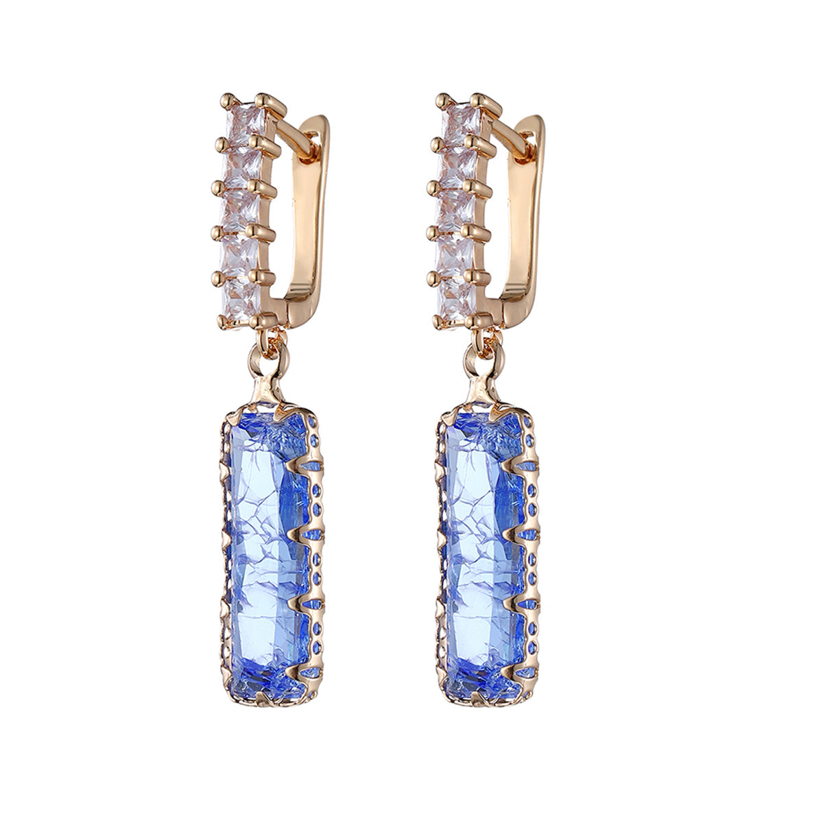 Light Blue Crystal & Goldtone Baguette Huggie Earrings