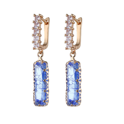 Light Blue Crystal & Goldtone Baguette Huggie Earrings