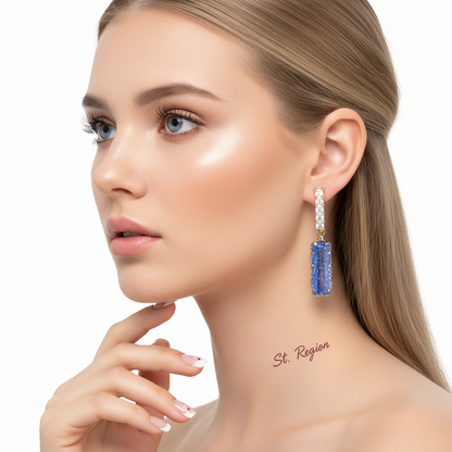 Light Blue Crystal & Goldtone Baguette Huggie Earrings
